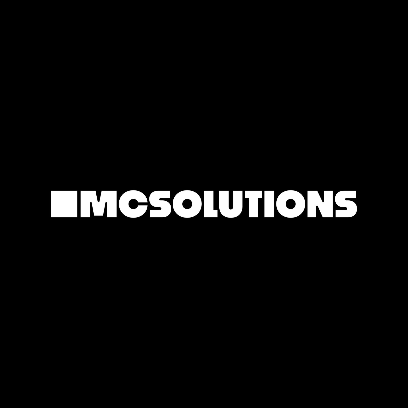 Logo MC Solutions versione estesa negativa su sfondo scuro - visual identity design